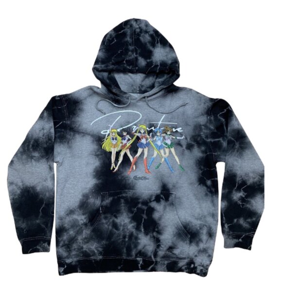 Primitive x Sailor Moon Hoodie Black Mens M Acid-Washed/Tie-Dyed Shiny Logo Rare - Picture 1 of 4